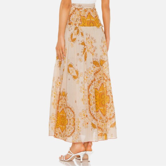 Free People Farrah Drop Waist Tiered Maxi Skirt Ivory Combo - Picture 8 of 9